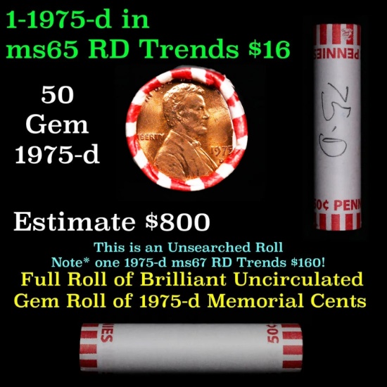 Shotgun Lincoln 1c roll, 1975-d 50 pcs Bank Wrapper.