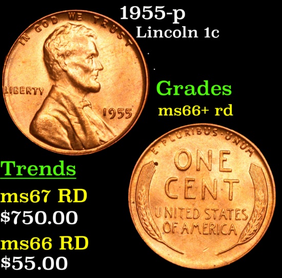1955-p Lincoln Cent 1c Grades GEM++ RD