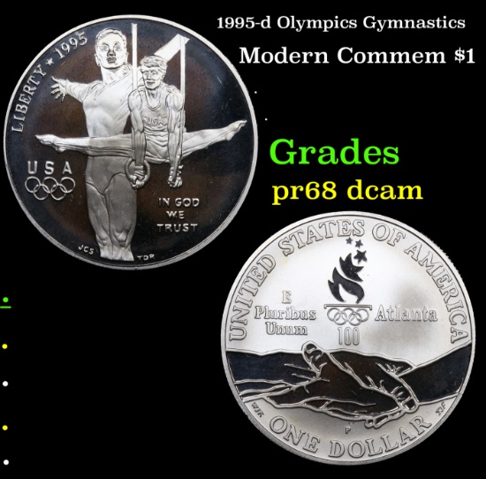 Proof 1995-d Olympics Gymnastics Modern Commem Dollar $1 Grades GEM++ Proof Deep Cameo