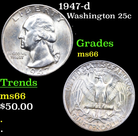 1947-d Washington Quarter 25c Grades GEM+ Unc