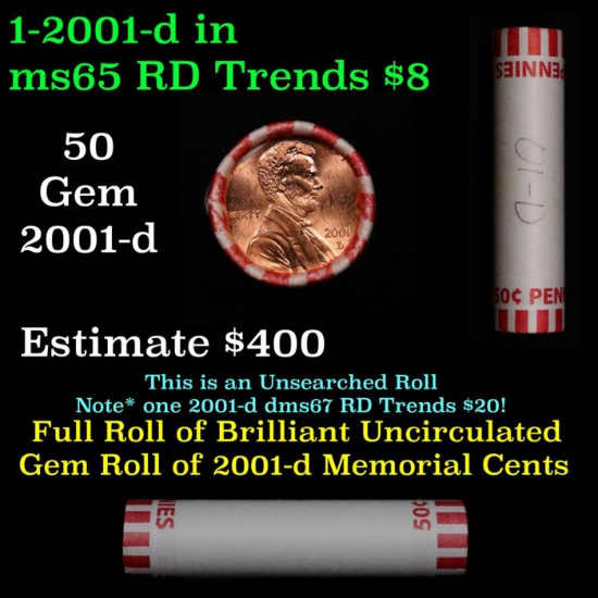 Shotgun Lincoln 1c roll, 2001-d 50 pcs Bank Wrapper.