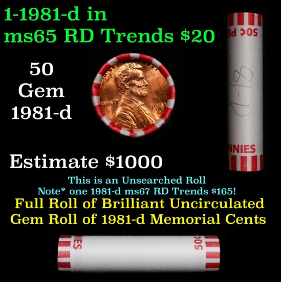 Shotgun Lincoln 1c roll, 1981-d 50 pcs Bank Wrapper.