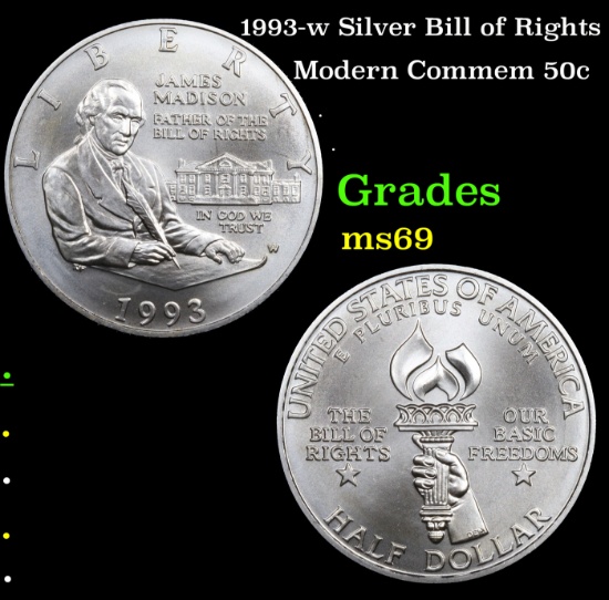 1993-w Silver Bill of Rights Modern Commem Half Dollar 50c Grades ms69