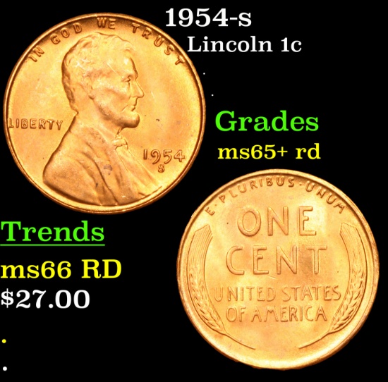 1954-s Lincoln Cent 1c Grades Gem+ Unc RD