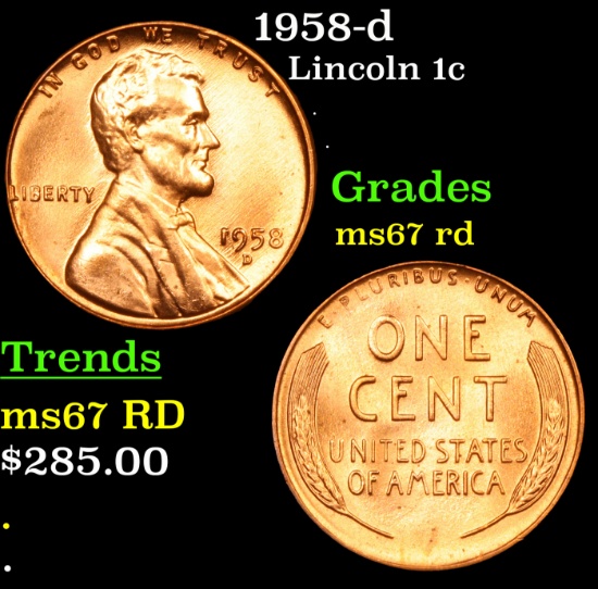 1958-d Lincoln Cent 1c Grades GEM++ Unc RD