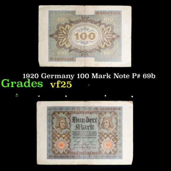 1920 Germany 100 Mark Note P# 69b Grades vf+
