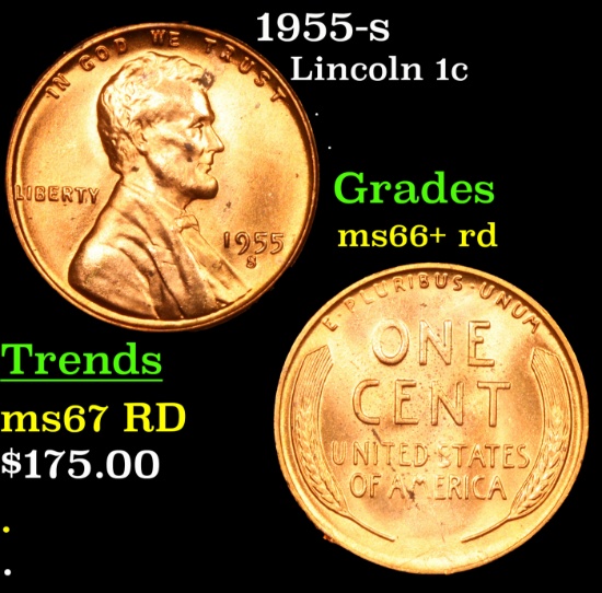 1955-s Lincoln Cent 1c Grades GEM++ RD