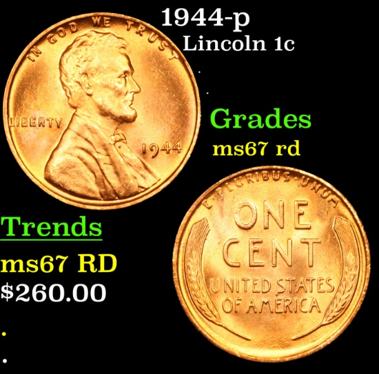 1944-p Lincoln Cent 1c Grades GEM++ Unc RD