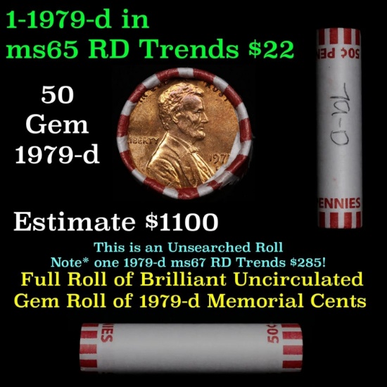 Shotgun Lincoln 1c roll, 1979-d 50 pcs Bank Wrapper.