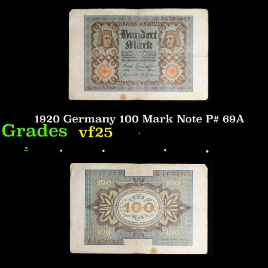 1920 Germany 100 Mark Note P# 69A Grades vf+