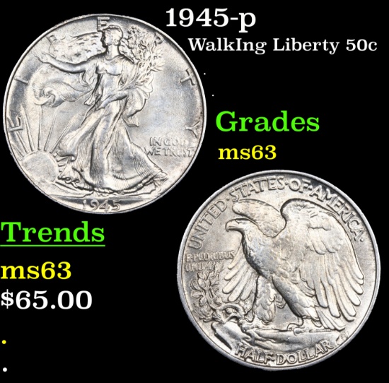 1945-p Walking Liberty Half Dollar 50c Grades Select Unc