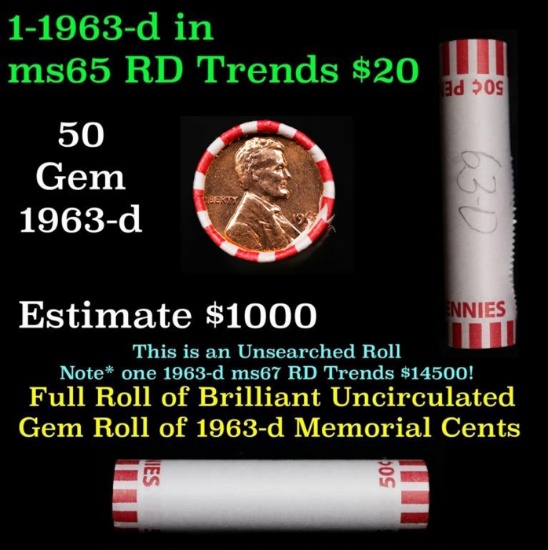 Shotgun Lincoln 1c roll, 1963-d 50 pcs Bank Wrapper.