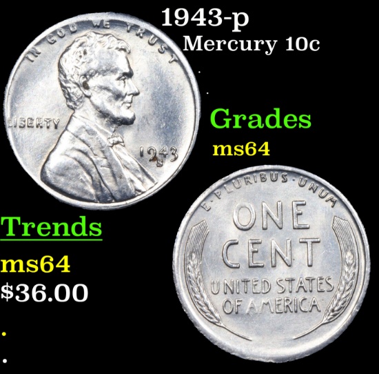 1943-s Lincoln Cent 1c Grades GEM Unc