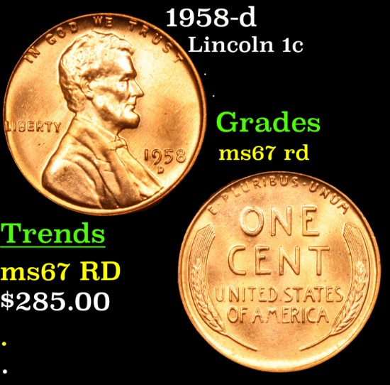 1958-d Lincoln Cent 1c Grades GEM++ Unc RD