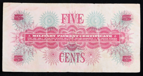 1968 U.S. Military Payment 5 Cents Note P: M64A Grades vf+