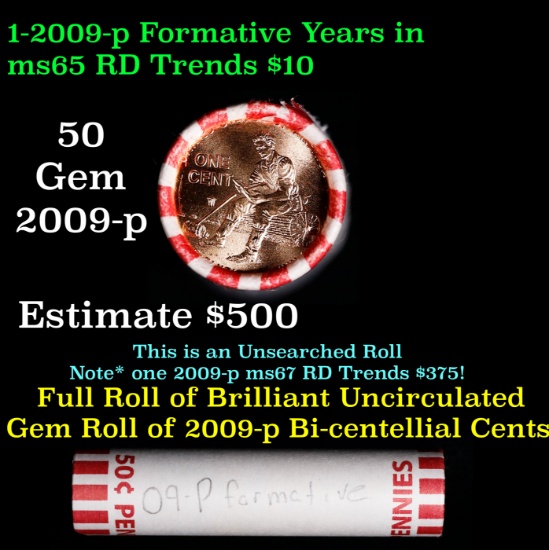 Shotgun Lincoln 1c roll, 2009-p Formative Years 50 pcs Bank Wrapper.