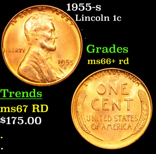 1955-s Lincoln Cent 1c Grades GEM++ RD