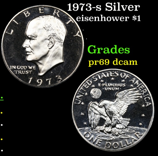 Proof 1973-s Silver Eisenhower Dollar $1 Grades GEM++ Proof Deep Cameo