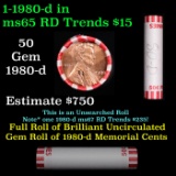 Shotgun Lincoln 1c roll, 1980-d 50 pcs Bank Wrapper.