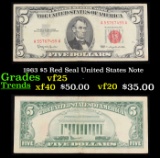 1963 $5 Red Seal United States Note Grades vf+