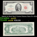 1963A $2 Red Seal United States Note Fr-1514 Grades Choice AU
