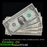 5x 1969-1993 $1 Federal Reserve Notes, All Different Series, All CU! Grades CU