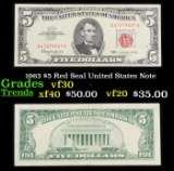 1963 $5 Red Seal United States Note Grades vf++