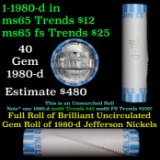 Shotgun Jefferson 5c roll, 1980-d 40 pcs Bank Wrapper