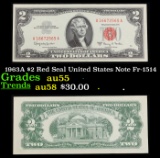 1963A $2 Red Seal United States Note Fr-1514 Grades Choice AU
