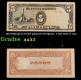 1943 Philippines Under Japanese Occupation 5 peso Note P: 110A Grades Select AU