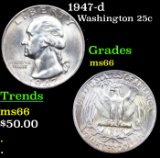 1947-d Washington Quarter 25c Grades GEM+ Unc
