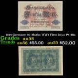 1914 Germany 50 Marks WW1 First Issue P# 48a Grades Choice AU/BU Slider