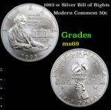 1993-w Silver Bill of Rights Modern Commem Half Dollar 50c Grades ms69