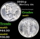 1944-p Mercury Dime 10c Grades GEM Unc