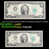 Set of 2 Concecutive 2003A $2 Federal Reserve Notes Grades Gem+ CU