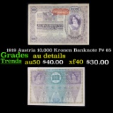 1919 Austria 10,000 Kronen Banknote P# 65 Grades AU Details