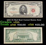 1963 $5 Red Seal United States Note Grades vf+