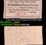C.S.A. Loan Interest Note $3 Coupon Feb 20th 1863 Grades Select CU