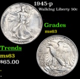 1945-p Walking Liberty Half Dollar 50c Grades Select Unc