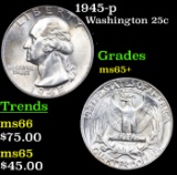 1945-p Washington Quarter 25c Grades GEM+ Unc