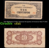 1942 Philippines Under Japanese Occupation 10 Centavos Note P: 104A Grades vf+