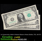 3x Consecutive 2009 $1 Federal Reserve Notes (Dallas, TX), All CU! Grades Gem+ CU