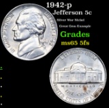 1942-p Jefferson Nickel 5c Grades GEM 5fs