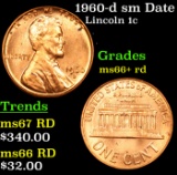 1960-d sm Date Lincoln Cent 1c Grades GEM++ RD