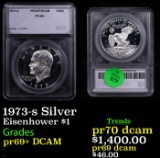 Proof 1973-s Silver Eisenhower Dollar $1 Graded pr69+ DCAM BY SEGS