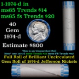 Shotgun Jefferson 5c roll, 1974-d 40 pcs Bank Wrapper