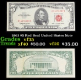 1963 $5 Red Seal United States Note Grades vf++