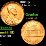 1961-p Lincoln Cent 1c Grades GEM+ Unc RD