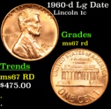 1960-d Lg Date Lincoln Cent 1c Grades GEM++ Unc RD