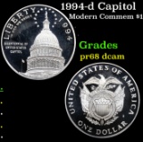 Proof 1994-d Capitol Modern Commem Dollar $1 Grades GEM++ Proof Deep Cameo